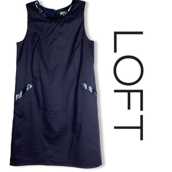 LOFT Shift Dress Sequin Navy Sequin Women’s Size 8 - Picture 1 of 12